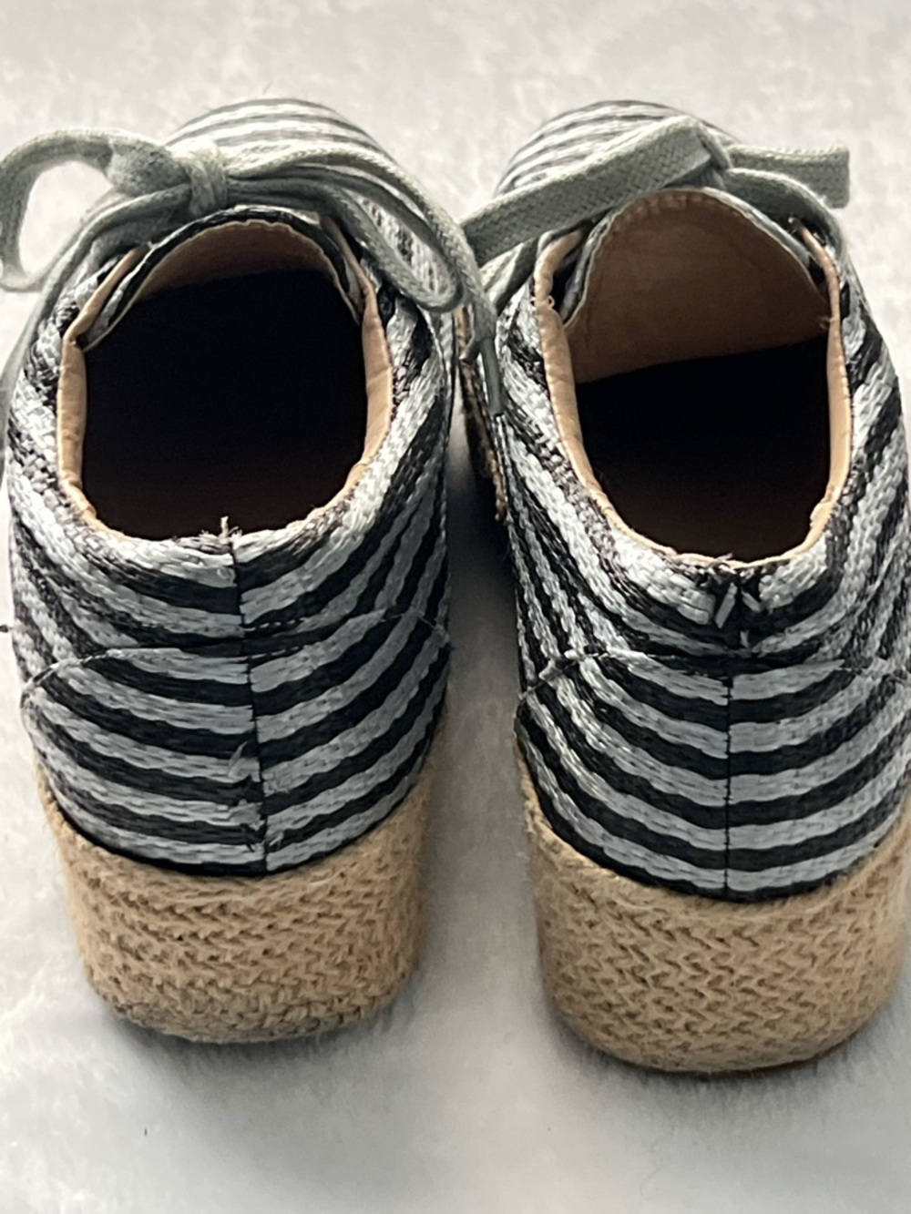 Striped Black & White Lace-Up Espadrille Platform Sneakers, Size 9 - Picture 4 of 12